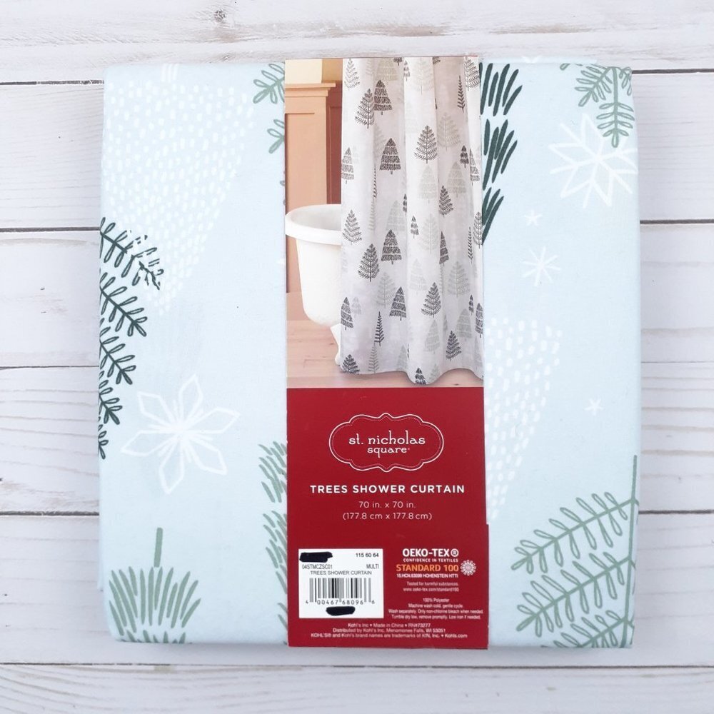 Fabric Shower Curtain Winter Trees Snowflakes 70x70 Christmas - Picture 3 of 3